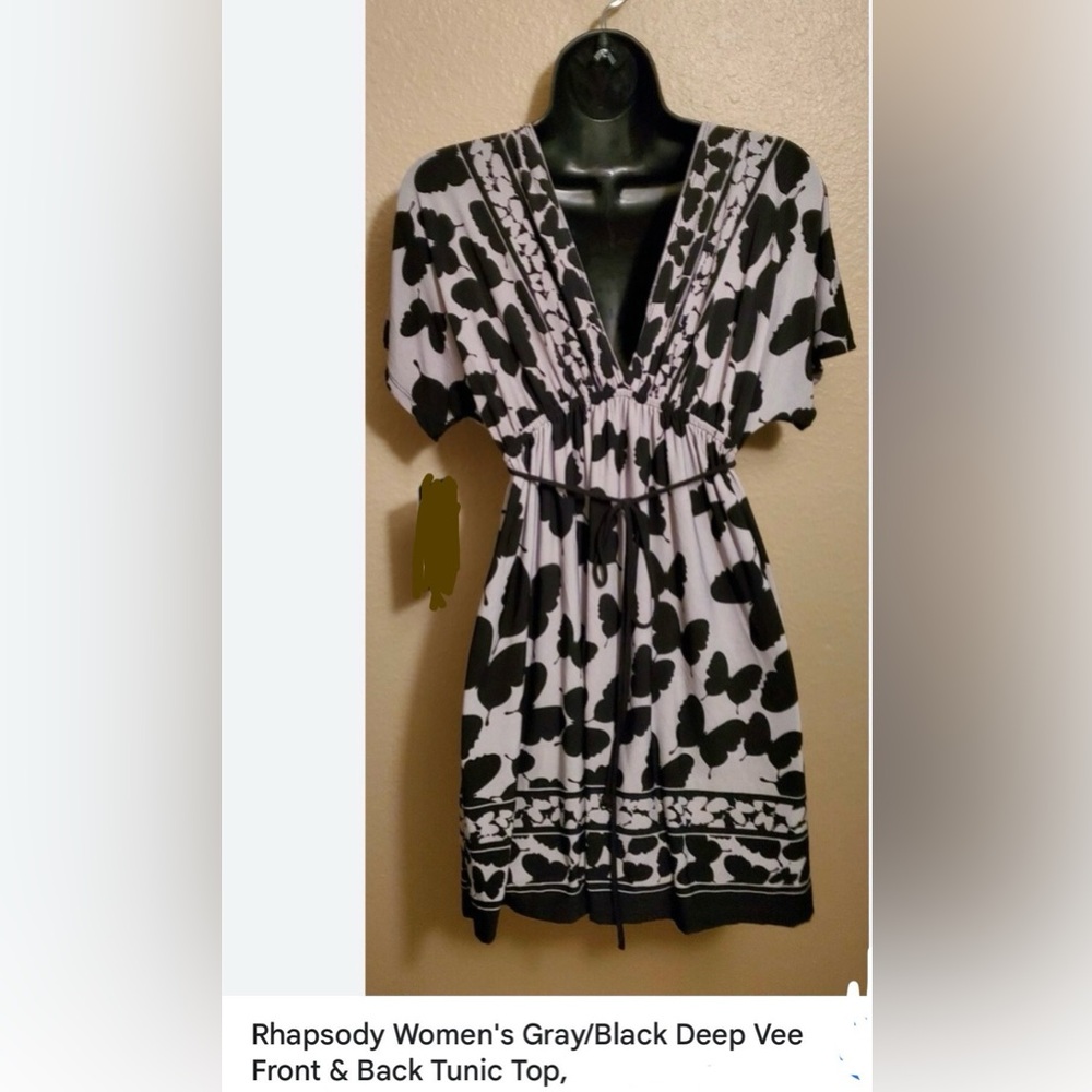 NWOT Rhapsody Gray and Black V-Neck Tunic Dress M